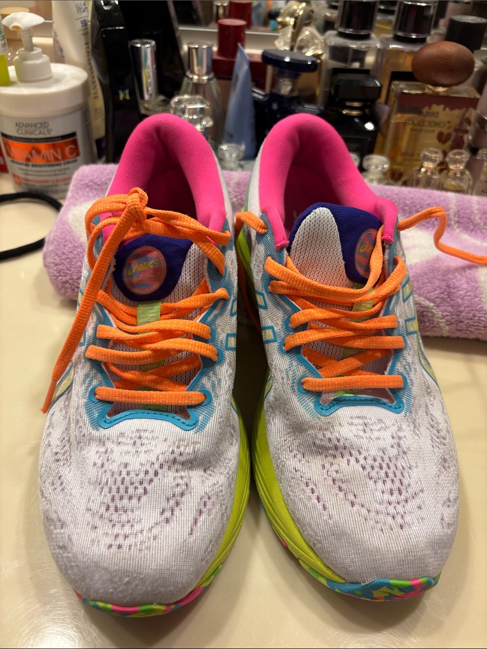 Asics flyte foam gel cumAthletic Sneakers — White with Pink, Orange & Neon Green